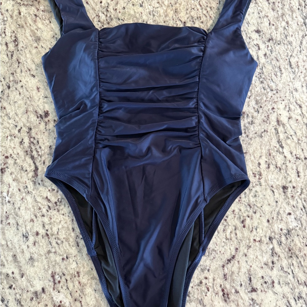 J Crew Navy Blue Ruched One Piece Swimsuit